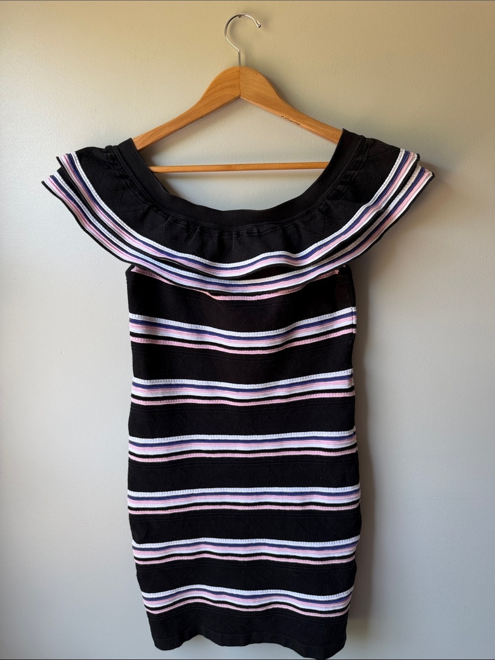 MSGM Mini Friday Off-Shoulder Ruffle Striped Dress In Multicolor size S - Picture 2 of 6